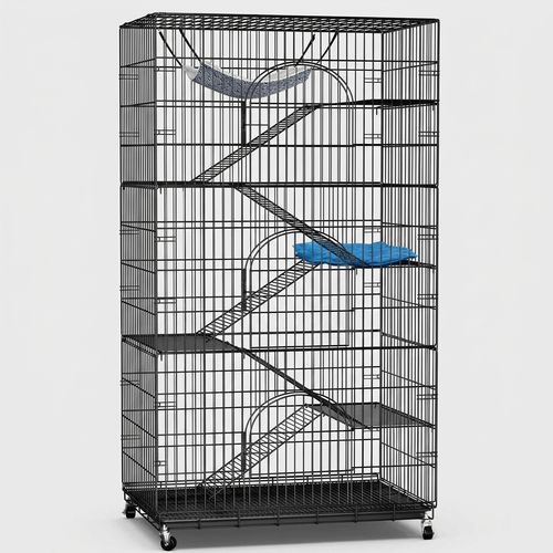 PawGiant 6-Tier Large Cat Cage Playpen, 72-inch Indoor/Outdoor Enclosure with 3 Doors, Hammock, Suitable for Cats, Kittens, and Small Animals