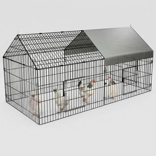 PawGiant Chicken Coop, Chicken Run Pen for Yard with Cover Outdoor Metal Portable Chicken Tractor Cage Enclosure Crate Outside for Small Animals Duck Rabbit Hen 86"×40"
