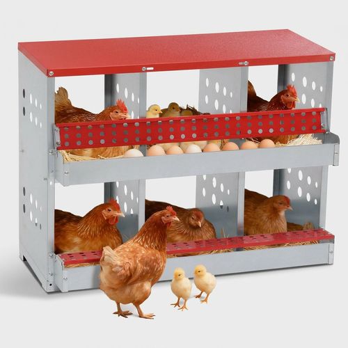Chicken Nesting Boxes for Chicken Coop, 6 Compartments Wall-mountable Chicken Laying Boxes Easy Egg Collection with Ventilated Design, Weatherproof Galvanized Steel Metal Roosting Boxes