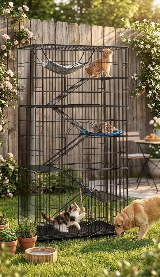 PawGiant 6-Tier Large Cat Cage Playpen in real-world use