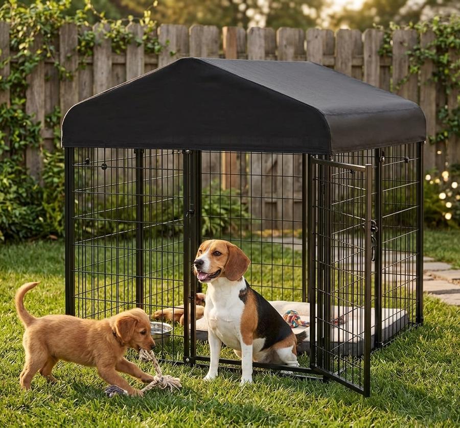 Dog Kennel Outdoor with Roof in real-world use
